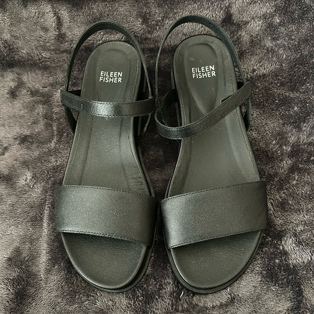 Eileen Fisher Black Leather Strappy Sandals